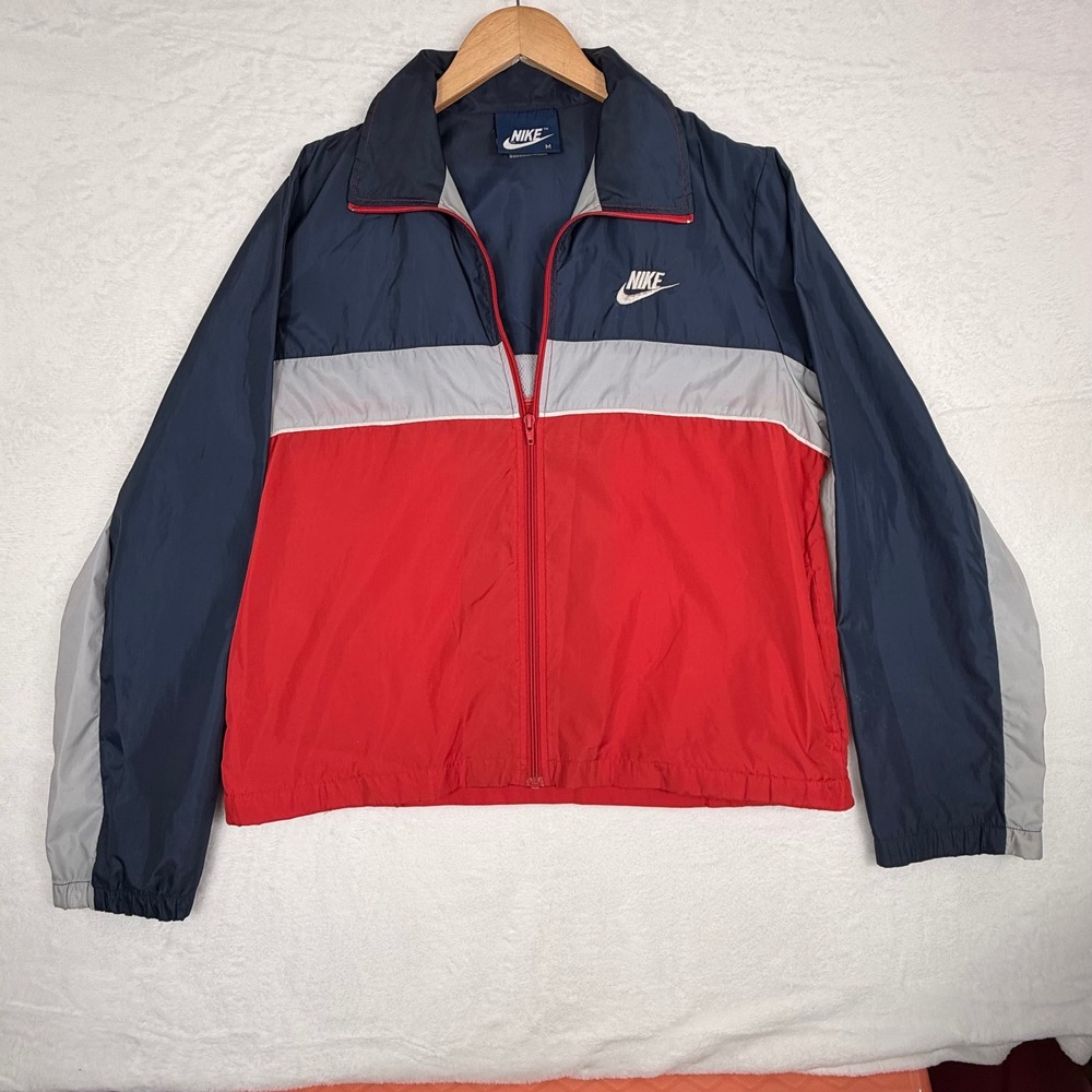 Vintage Nike Windbreaker‎ Jacket Mens Med Navy Red Grey Colorblock Full Zip Y2K